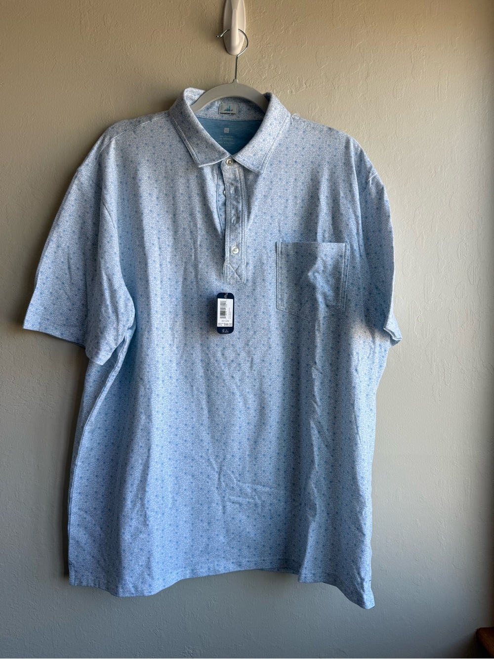 Johnnie-O Light Blue Men's Polo Shirt with Pocket - HAS FLAW